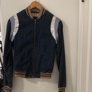 Stylish Blue Bomber Jacket with White Accents